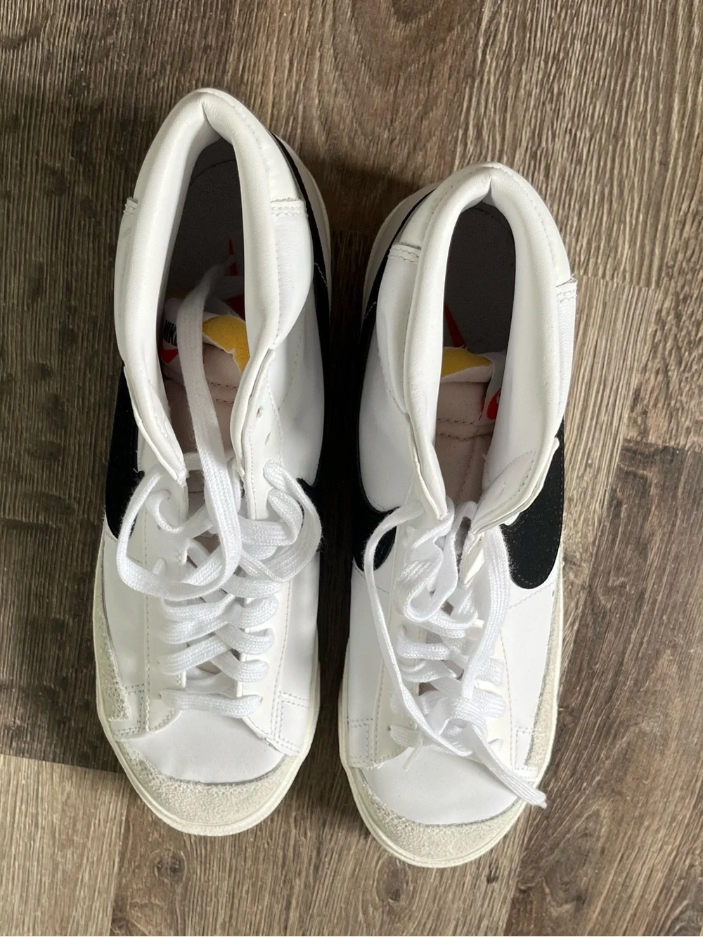 Nike White High-Top Sneaker with Black Swoosh - Picture 3 of 4